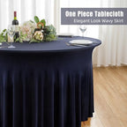 6 Pack Navy Blue Round Spandex Tablecloth 60 Inch, Wrinkle Free Stretch 120 Inch Fitted 5ft Navy Table Cloths Round Table Covers with Ruffle Skirt for Graduation Party Wedding Banquet - Image 2