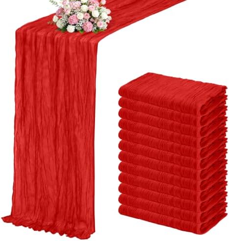 Red Boho Cheesecloth Table Runner 12 Pack 17x108 Inch Sheer Gauze by Unknown