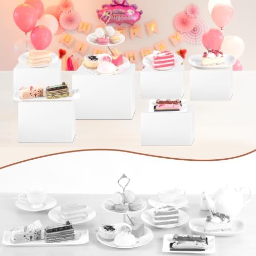 10PCS White Acrylic Buffet Risers with Small Signs and Marks,Food Display Risers for Buffet Table,Dessert Table Display Set for Catering Supplies,Acrylic Stand for Party Wedding Baptism Birthday - Image 5