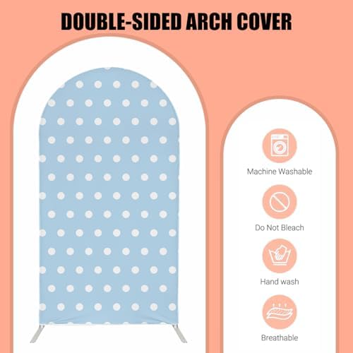 Arch Backdrop Cover Blue White Dots Pattern Arched Stand Covers Double-Sided Stretchy Photography Background for Birthday Baby Shower Parties Decor Banner - Image 3