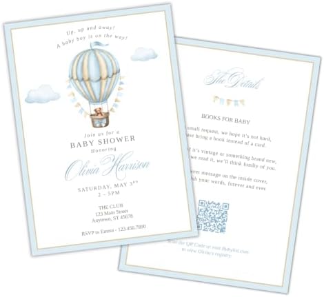 Personalized Baby Shower Invitations with Optional Books for Baby Insert | Vintage Hot Air Balloon Baby Shower Invite | Custom Printed Invitation by TheDecoratedFlamingo