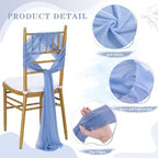Fanqisi Dusty Blue Chair Sashes Ceremony: 32 Panels Tulle Sheer Chair Bows - Wedding Birthday Party Banquet - Image 3