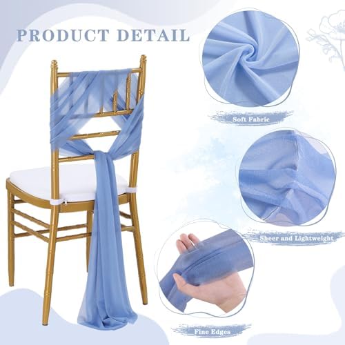 Fanqisi Dusty Blue Chair Sashes Ceremony: 32 Panels Tulle Sheer Chair Bows - Wedding Birthday Party Banquet - Image 3