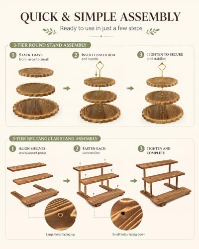 Wooden Dessert Table Display Set, 6-Piece Cake and Cupcake Stand Combo - Image 3