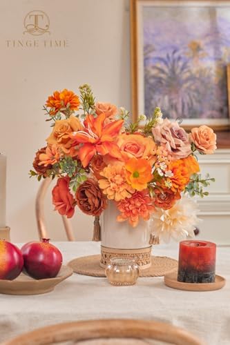 TINGE TIME Fall Artificial Flower Combo, Rose Dahlia Burnt Orange - Image 4