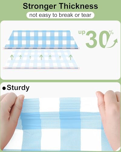 Smiry 12 Packs Gingham Disposable Table Cloth, 54 x 108 Inch Waterproof Plastic Tablecloth, Rectangle Baby Blue and White Checkered Table Covers for Picnic, Birthday, Party - Image 3