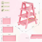 Flenpptly Wooden Cupcake Stand, 3 Tier Cupcake Display Stand, Pink - Image 2