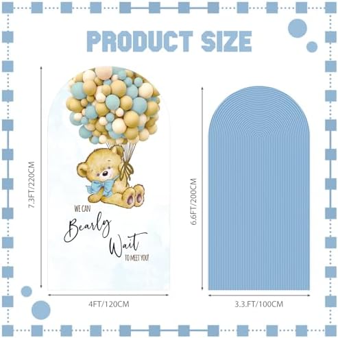 Tegeme 2 Pcs Blue Teddy Bear Arch Backdrop We Can Bearly Wait to Meet You - Image 2