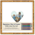 CountryArtHouse Signature Keepsake Frame - Heart Shaped Mat Window - Gold Bamboo Genuine Hardwood 20x20 8x8 Photo - White Double Mat - Gel Pens Included for Guest Signing by CountryArtHouse