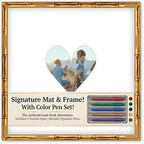 CountryArtHouse Signature Keepsake Frame - Heart Shaped Mat Window - Gold Bamboo Genuine Hardwood 20x20 8x8 Photo - White Double Mat - Gel Pens Included for Guest Signing by CountryArtHouse