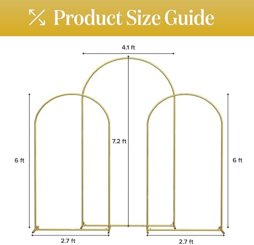 Metal Arch Backdrop Stand and Cover Set – 3 Gold Frames (7.2ft, 6ft x2) with White Wrinkle-Free Spandex Covers, Water Weights, Bags & Case – Wedding, Birthday, Baby Shower, Party Decor - Image 6