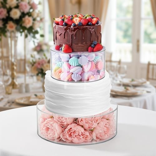 Jucoan Set of 2 Clear Acrylic Fillable Cake Stand, Cake Tier Display Stand Cupcake Stand, 12 Inch & 8 Inch Round Cylinder Display Riser for Wedding Birthday Baby Shower Party Centerpieces - Image 4