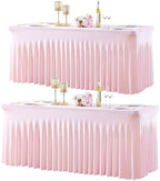 2 Pack Spandex Pink Fitted Table Cloth for 6ft Rectangle Tables Pink Stretch Tablecloth Table Covers Skirt Banquet Tablecloths Wrinkle Free Tablecloth for Parties Wedding by Gogoparti