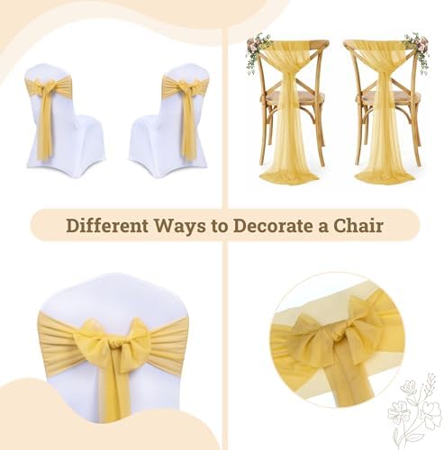 MDS Pack of 75 Chiffon Chair Sashes for Wedding & Event Décor - Gold - Image 4