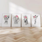 Prints Made Perfect Safari Nursery Wall Art Set - Baby Animal Prints Jungle Theme Decor - Elephant Giraffe Lion Zebra With Pink Flowers- Nursery Wall Decor for Kids Room or Baby Shower Posters - Image 5