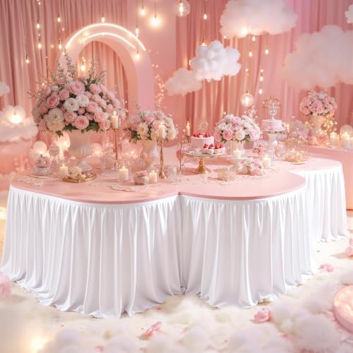 PARTISKY White Polyester Table Skirt for Rectangle Tables 14f, Wrinkle Resistant Pleated Ruffle Table Cloth for Birthday Party Banquet Wedding Baby Shower - Image 2