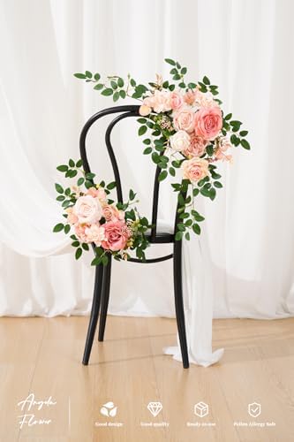 2pcs Dusty Pink Artificial Flower Swags Decor Wedding Welcome Sign Easel Board Rose Eucalyptus Garland for Outdoor Party Ceremony Backdrop Reception Entryway Table Decor Faux Floral - Image 5
