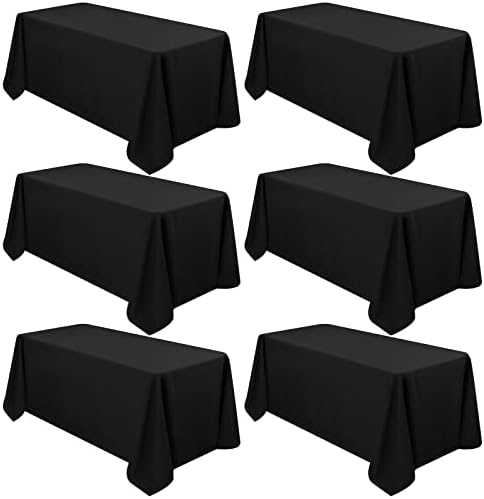 6 Pack Tablecloth 90 x 132 inch Polyester Table Cloth for 6 Foot Rectangle Tables,Stain and Wrinkle Resistant Washable Fabric Table Covers Polyester Black Table Clothes for Wedding,Party,Banquet by YMHPRIDE