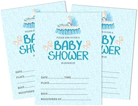 Pack of 30, Boy/Boy Baby Shower Party Collection, Baby Shower Invitation Cards, Fill in the Blank Invites WIth Envelopes, Blue Baby Cot Theme Party Supplies - Image 6