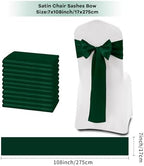 fani Forest Green Satin Chair Straps Bows,60 PCS 7x108 Inch,Chair Sash - Image 2