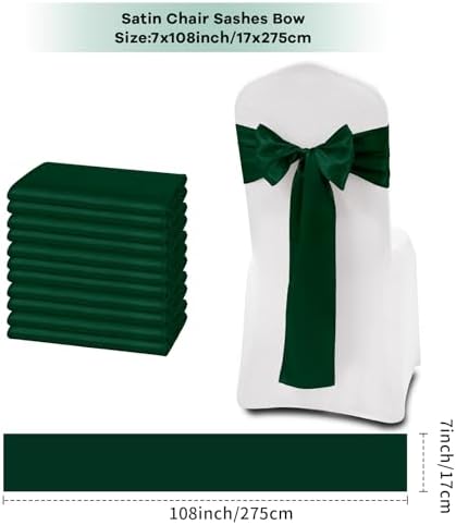 fani Forest Green Satin Chair Straps Bows,60 PCS 7x108 Inch,Chair Sash - Image 2
