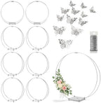 8 Pack 18 Inches Metal Double Floral Hoop Centerpieces with Stand and 38-Yard Paddle Wire Craft Centerpiece Table Decorations Wedding/Baptism/Party/Centerpiece DIY Metal Ring Table Décor, Silver by MJRASG