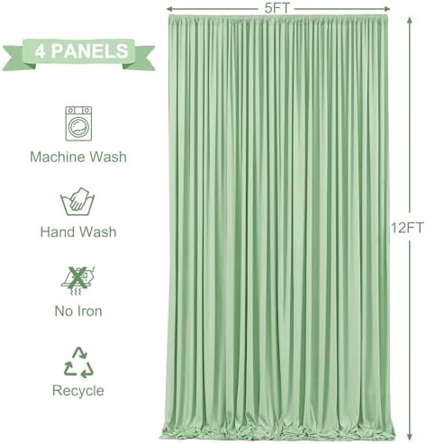 20ft x 12ft Sage Green Backdrop Curtains Wrinkle Free Backdrop Curtain for Wedding Parties Green Fabric Backdrops Drapes Back Drop Cloth Bridal Shower Stage Curtains Wedding Decorations for Reception - Image 5