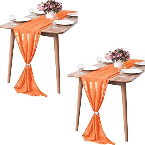 Pufogu 10 Pack 10Ft Orange Chiffon Table Runner Sheer 29x120 Inch by Pufogu