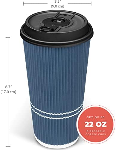 To Go Coffee Cups With Lids - 22 oz Disposable Coffee Cup With Lid. Large Togo Travel Paper Ripple Hot Cups Insulated For Hot, Cold Beverage Drinks, No Sleeves Needed (50, Royal Blue) - Image 3