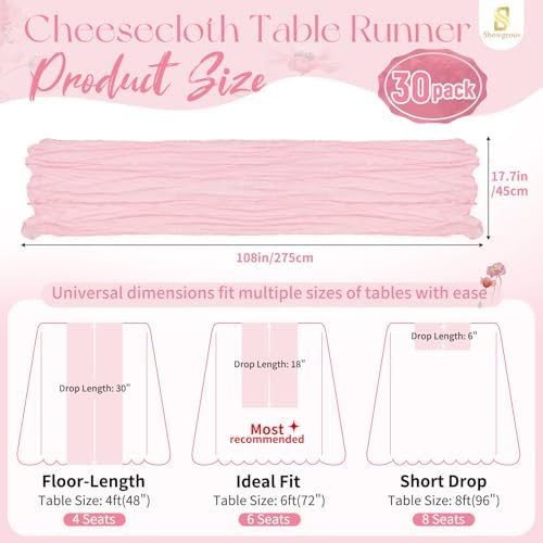 30 Pack Light Pink Cheesecloth Table Runner 17x108 Inches Boho Home Decor - Image 2
