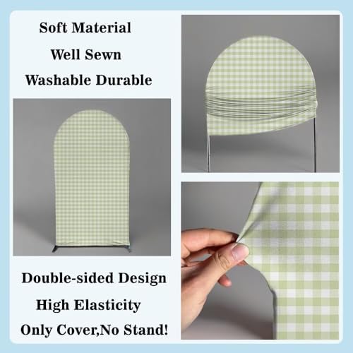 Light Green Plaids Arch Backdrop Cover 6.6FT Silly Goose Theme Gingham Arch Stand Cover for Baby Shower First Birthday Party Decorations - Image 3