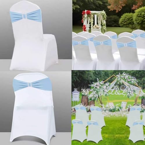 Spandex Baby Blue Chair Sashes Bows 50 PCS Stretch Chair Cover Band - Image 5