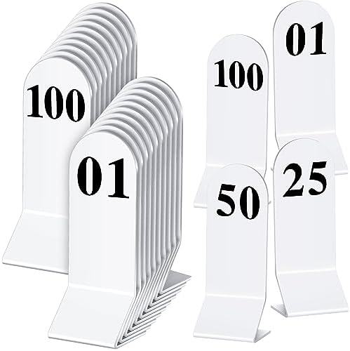 Geetery 100 Pcs Acrylic Double Sided Table Numbers 1-100 Stands, White by Geetery