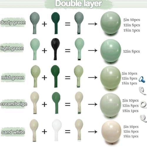 Dusty Green White Balloon Arch Double Stuffed, Neutral Sage Light Green White Sand Beige Balloon Garland Kit with Leaves for Baby Shower Birthday Woodland Bridal Wedding Gender Reveal Fall Party Decor - Image 4