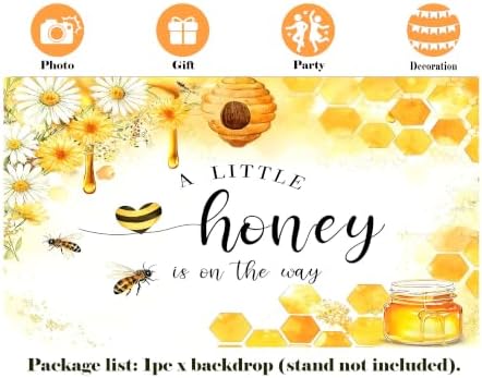9X6ft Fabric Honeycomb Daisy Bee Backdrop, A Little Honey is On The Way Banner Photography Background Party Decorations Tapestry, Wall Art Home Decor, Photo Studio Props - Image 2