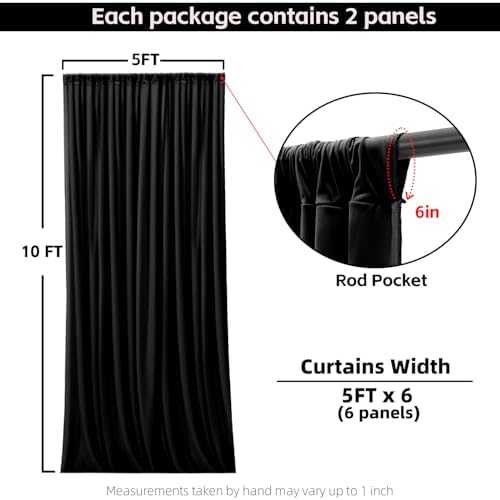 30x10FT Black Backdrop Curtains for Wedding Parties, Wrinkle Free Photo Backdrop Curtains for Wedding Birthday Party Baby Shower, Fabric Drape with Rod Pockets 5ft x 10ft, 6 Panels - Image 2
