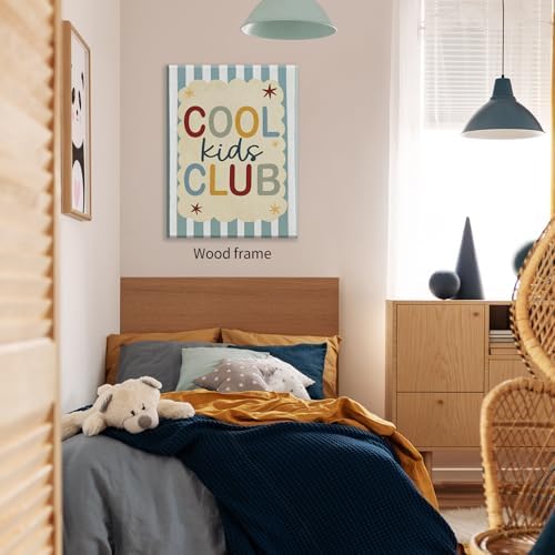Wrapped Framed 24x36 inch Trendy Preppy Blue Striped Wall Art Cool Kids Club Quotes Poster Modern Funny Toddler Canvas Prints for Kids Playroom Bedroom Wall Decor - Image 5