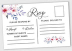 50 Blank RSVP Cards with White Envelopes-Floral & Leaves Style Response Card-RSVP for Wedding-Rehearsal Dinner-Baby Shower-Bridal Shower-Engagement Party Invitations by Inkdotpot