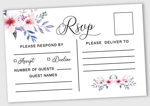 50 Blank RSVP Cards with White Envelopes-Floral & Leaves Style Response Card-RSVP for Wedding-Rehearsal Dinner-Baby Shower-Bridal Shower-Engagement Party Invitations by Inkdotpot