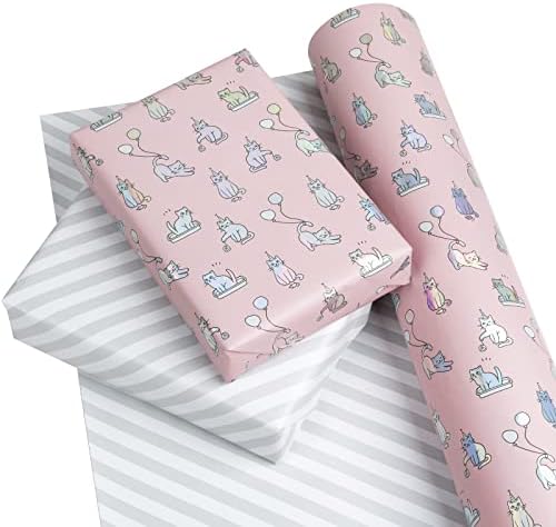 WRAPAHOLIC Reversible Wrapping Paper - 24 Inch X 100 Feet Jumbo Roll Cute Cats Design with Colorful Foil, Perfect for Birthday, Holiday, Baby Shower and More Occasions - Image 3