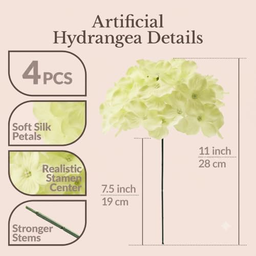 4PCS Hydrangea Artificial Flowers with Stronger Bendable Stems, Premium Silk Faux Hydrangea Flowers Bulk for DIY Wedding, Arches, Baby Showers & Large Event Decor(Green - Image 3