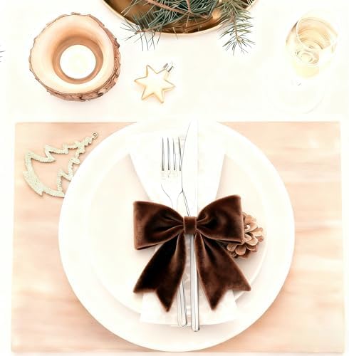 Meseey 4 Inch Wide Brown Velvet Wired Ribbon, 10 Yards Velvet Ribbon with Wire Edge for Christmas Tree, Wreaths, Gift Wrapping, Bows, Crafts, Wedding and Holiday Decorations - Image 3