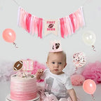 Girls First Year Down Birthday Decorations - Pink Football Theme Party Highchair Banner Set, Sports Touchdown Cake Smash Photo Props, 1st Birthday Cake Topper And Crown For Girls, Baby Shower Decors - Image 4