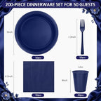 200pcs Blue Plastic Plates Party Supplies, Disposable 9'' Navy Blue Plates and Napkins, Cups & Cutlery Dinnerware Set for Birthday, Wedding, Baby Shower Decorations, Serves 50 Guests - Image 2