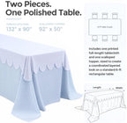Blue Striped Tablecloth with White Scalloped Overlay Table Cover - Image 2