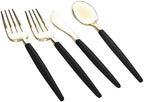 Luxe Party 128 Pieces Two Tone Plastic Disposable Cutlery | Forks-Spoons-Knives | Full Size | Chic Round | Black and Gold - Image 2