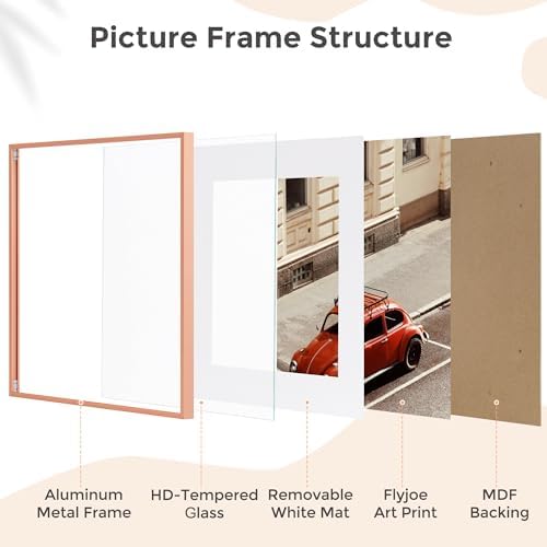 FLYJOE 16x16 Metal Square Picture Frame For Wall With Mat For 12x12, 16''x16'' Aluminum Photo Frames With Tempered Glass, Minimalist Modern Poster Frame Horizontally Vertically, Rose Gold - Image 4