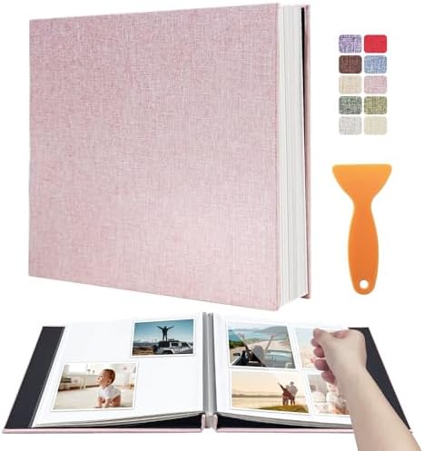 Large Photo Album Scrapbook, Holds 4x6, 8x10 Pictures, Self-Adhesive Pages for Baby, Wedding, Travel & Family Memories, Includes Metallic Pen & Scraper, Light Pink DIY Memory Book for Gifts by HoneyTolly