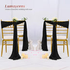 50 PCS Cheesecloth Chair Sashes Bows Wedding Aisle Decorations Chair Ribbon Ties Back Sash for Wedding Party Events Banquet Chair Cover Decoration (Black) - Image 6