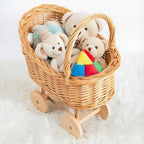 Wicker Stroller Flower Basket,Woven Rattan Pushcart Planter Basket for Wedding Baby Shower Centerpiece Candy Storage Home Decor (Small) - Image 4